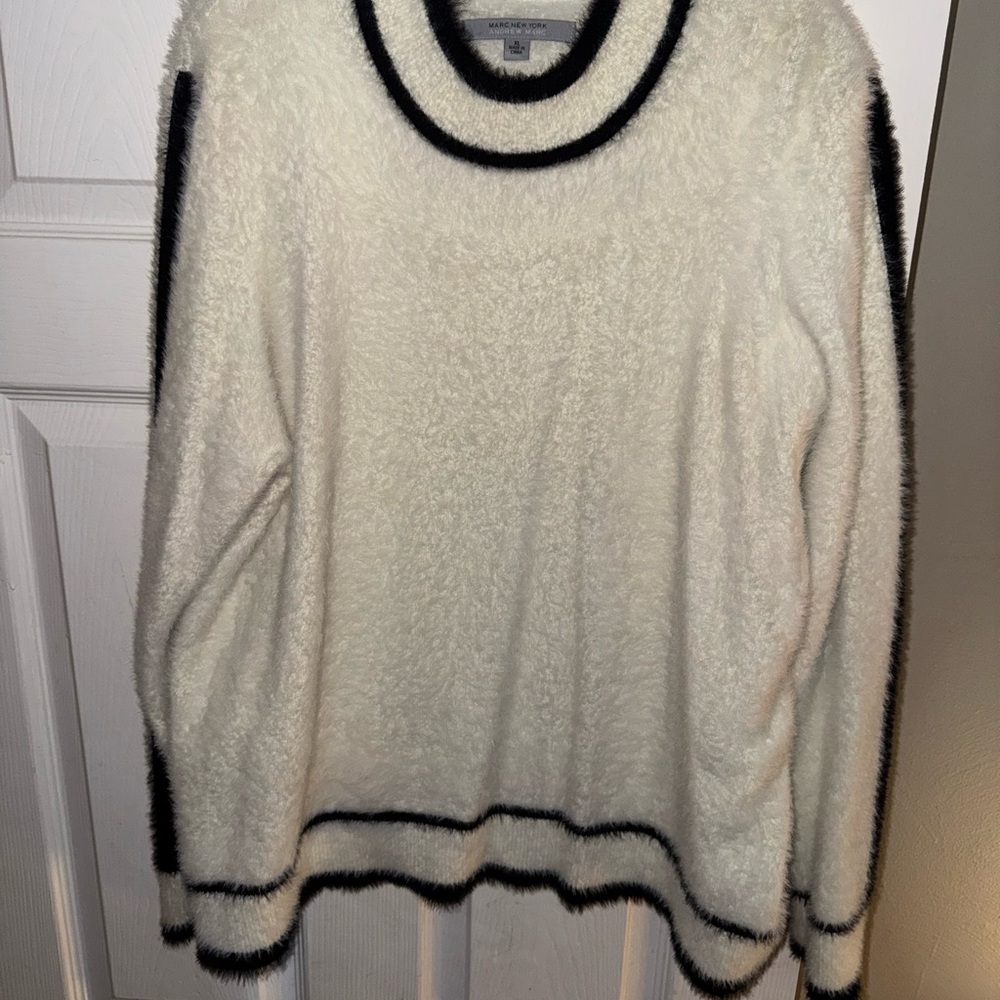Marc New York Fuzzy White and Black Sweater